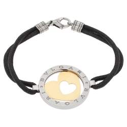 Pre Owned Bvlgari Tondo Heart 18K Yellow Gold & Stainless Steel Cord Bracelet
