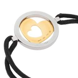Pre Owned Bvlgari Tondo Heart 18K Yellow Gold & Stainless Steel Cord Bracelet