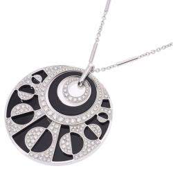 Pre Owned Bvlgari Intarsio Black Onyx And Diamonds 18K White Gold Pendant Necklace
