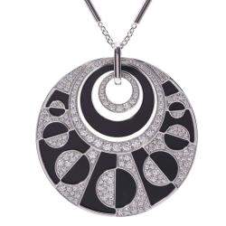 Pre Owned Bvlgari Intarsio Black Onyx And Diamonds 18K White Gold Pendant Necklace