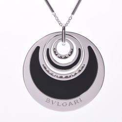 Pre Owned Bvlgari Intarsio Black Onyx And Diamonds 18K White Gold Pendant Necklace