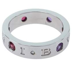 Bvlgari BVLGARI BVLGARI Diamond Amethyst Tourmaline 18K White Gold Ring Size 54