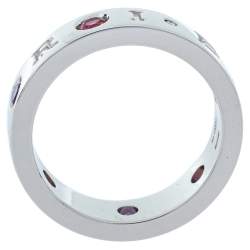 Bvlgari BVLGARI BVLGARI Diamond Amethyst Tourmaline 18K White Gold Ring Size 54