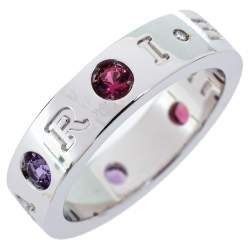 Bvlgari BVLGARI BVLGARI Diamond Amethyst Tourmaline 18K White Gold Ring Size 54