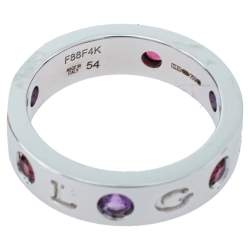 Bvlgari BVLGARI BVLGARI Diamond Amethyst Tourmaline 18K White Gold Ring Size 54