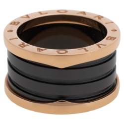 Pre Owned Bvlgari B.Zero1 4-Band Black Ceramic 18K Rose Gold Band Ring Size 52