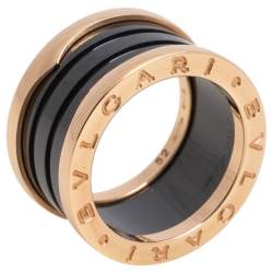 Pre Owned Bvlgari B.Zero1 4-Band Black Ceramic 18K Rose Gold Band Ring Size 52