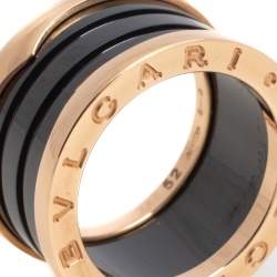 Pre Owned Bvlgari B.Zero1 4-Band Black Ceramic 18K Rose Gold Band Ring Size 52