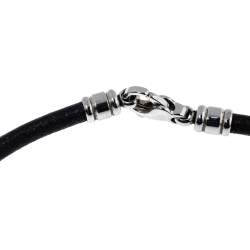 Pre Owned Bvlgari Black Onyx 18K Yellow Gold & Stainless Steel Reversible Pendant Leather Necklace