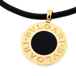 Pre Owned Bvlgari Black Onyx 18K Yellow Gold & Stainless Steel Reversible Pendant Leather Necklace