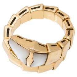 Pre Owned Bvlgari Serpenti Mother of Pearl 18K Yellow Gold Ring Size 51