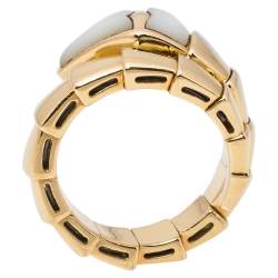 Pre Owned Bvlgari Serpenti Mother of Pearl 18K Yellow Gold Ring Size 51