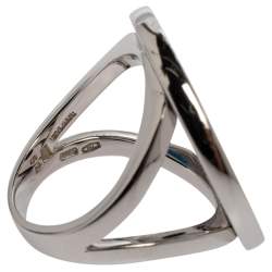 Pre Owned Bvlgari Onyx Inlay 18K White Gold Circular Ring Size 52