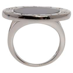 Pre Owned Bvlgari Onyx Inlay 18K White Gold Circular Ring Size 52