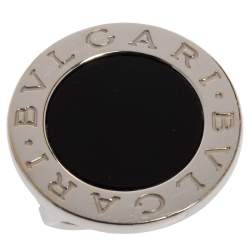Pre Owned Bvlgari Onyx Inlay 18K White Gold Circular Ring Size 52