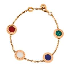Pre Owned Bvlgari Multi Gemstone Inlay 18K Rose Gold Station Bracelet SM