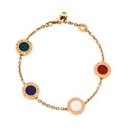 Pre Owned Bvlgari Multi Gemstone Inlay 18K Rose Gold Station Bracelet SM