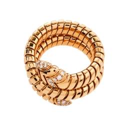 Pre Owned Bvlgari Serpenti Tubogas Diamond 18K Rose Gold Double Spiral Ring Size 57