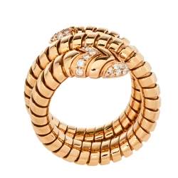 Pre Owned Bvlgari Serpenti Tubogas Diamond 18K Rose Gold Double Spiral Ring Size 57