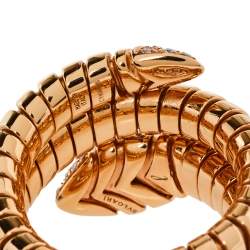 Pre Owned Bvlgari Serpenti Tubogas Diamond 18K Rose Gold Double Spiral Ring Size 57