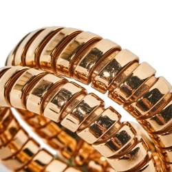 Pre Owned Bvlgari Serpenti Tubogas Diamond 18K Rose Gold Double Spiral Ring Size 57