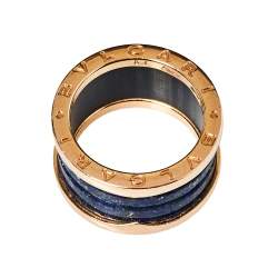 Pre Owned Bvlgari B.Zero1 Lapis Lazuli 18K Rose Gold Three Band Ring Size 54