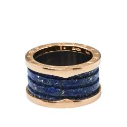 Pre Owned Bvlgari B.Zero1 Lapis Lazuli 18K Rose Gold Three Band Ring Size 54