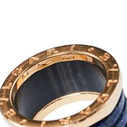 Pre Owned Bvlgari B.Zero1 Lapis Lazuli 18K Rose Gold Three Band Ring Size 54