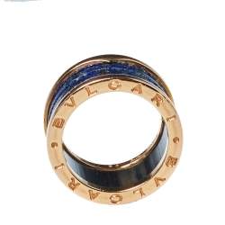 Pre Owned Bvlgari B.Zero1 Lapis Lazuli 18K Rose Gold Three Band Ring Size 54