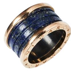 Pre Owned Bvlgari B.Zero1 Lapis Lazuli 18K Rose Gold Three Band Ring Size 54