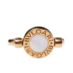 Pre Owned Bvlgari Bvlgari Mother of Pearl Onyx 18K Rose Gold Flip Ring Size 52