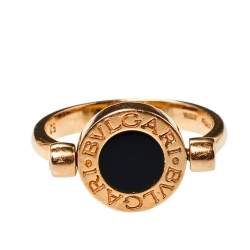 Pre Owned Bvlgari Bvlgari Mother of Pearl Onyx 18K Rose Gold Flip Ring Size 52