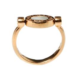 Pre Owned Bvlgari Bvlgari Mother of Pearl Onyx 18K Rose Gold Flip Ring Size 52