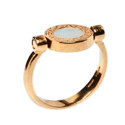Pre Owned Bvlgari Bvlgari Mother of Pearl Onyx 18K Rose Gold Flip Ring Size 52