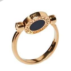 Pre Owned Bvlgari Bvlgari Mother of Pearl Onyx 18K Rose Gold Flip Ring Size 52