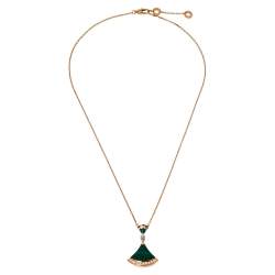 Pre Owned Bvlgari Divas' Dream Malachite Diamond 18K Rose Gold Pendant Necklace