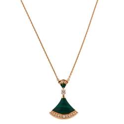 Pre Owned Bvlgari Divas' Dream Malachite Diamond 18K Rose Gold Pendant Necklace
