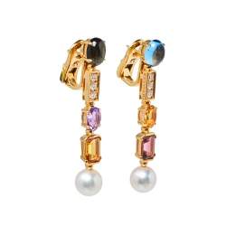 Bvlgari Coriandoli Allegra Diamond Multicolor Gemstones 18K Yellow Gold Earrings
