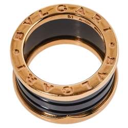 Pre Owned Bvlgari B.Zero1 Ceramic 18K Rose Gold Ring Size 51