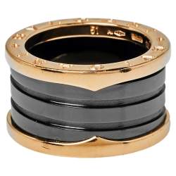 Pre Owned Bvlgari B.Zero1 Ceramic 18K Rose Gold Ring Size 51