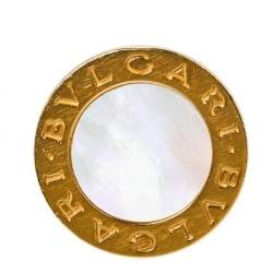 Pre Owned Bvlgari Mother of Pearl Inlay 18K Yellow Gold Circular Ring Size 52