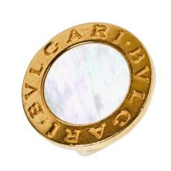 Pre Owned Bvlgari Mother of Pearl Inlay 18K Yellow Gold Circular Ring Size 52