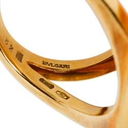 Pre Owned Bvlgari Mother of Pearl Inlay 18K Yellow Gold Circular Ring Size 52