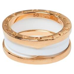 Pre Owned Bvlgari B.Zero1 Ceramic 18K Rose Gold Two Band Ring Size 50