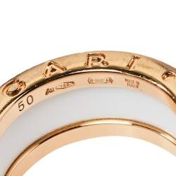 Pre Owned Bvlgari B.Zero1 Ceramic 18K Rose Gold Two Band Ring Size 50