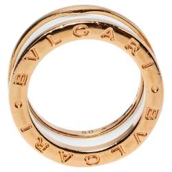 Pre Owned Bvlgari B.Zero1 Ceramic 18K Rose Gold Two Band Ring Size 50