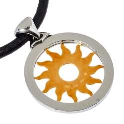 Pre Owned Bvlgari Tondo Sun 18K Gold & Stainless Steel Pendant Cord Necklace