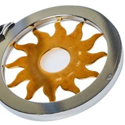 Pre Owned Bvlgari Tondo Sun 18K Gold & Stainless Steel Pendant Cord Necklace