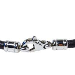 Pre Owned Bvlgari Tondo Sun 18K Gold & Stainless Steel Pendant Cord Necklace