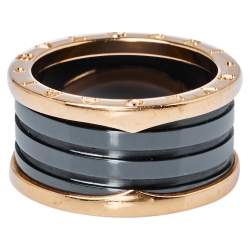 Pre Owned Bvlgari B.Zero1 Ceramic 18K Rose Gold Four-Band Ring Size 60